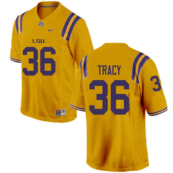Men #36 Cole Tracy LSU Tigers College Football Jerseys Sale-Gold - Click Image to Close